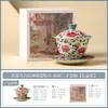 Taza de Té de Cerámica con Diseños de Loto y Peonía, Tetera de Estilo Chino de Alta Gama para Uso Doméstico, Juego de Té Kung Fu con Taza Tapa Resistente al Calor