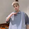 Camisa Polo Azul Marino Camiseta de Manga Corta para Hombre en Verano, Algodón Imitación de Peso Pesado, Camiseta Suelta Casual con Cuello y Media Manga para Adolescentes