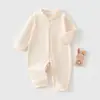 Macacão infantil para primavera e outono, macacão de algodão puro para engatinhar para meninos e meninas, pijama sem costura Classe A para casa