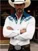 Camisa de hombre para primavera y otoño transfronteriza, impresa en 3D, estilo vaquero occidental, holgada y moderna, camisa de manga larga para hombre con elasticidad en cuatro direcciones