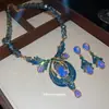 Pendientes Colgantes de Cristal con Pedrería en Forma de Gota Estilo Retro de Corte Collar Cadena para Clavícula Joyería de Trabajo Pesado Set