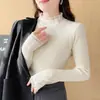 Nuevo suéter de encaje patchwork para mujer con cuello semi-alto, elegante suéter base de punto ajustado con cuentas para otoño e invierno
