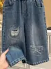 Novos Jeans Rasgados em Formato de Coração Estilo Coreano de Outono para Meninas, Calças Estilosas para Bebês Meninas, Roupa Infantil da Moda