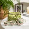 Juego de té de kung fu pintado a mano, color ceniza vegetal bajo esmaltado, tetera, taza de té, portátil, de cerámica, para exteriores, una olla, dos tazas, traje de viaje
