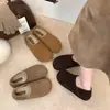 Versión de Piel de Vaca~Piel Suave Lana de Cordero Zapatos Birkenstock para Mujer con Forro Polar Zapatos Perezosos Otoño Nuevo Estilo Retro Dedo Gordo Zapatos Feos Lindos