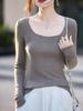 Suéter de Lana Peinada Ultra Fina con Cuello en U Grande, Aspecto Adelgazante, Prenda Base para Otoño e Invierno, Delgada, Simple, Estilo Puro Lustre, Suéter Interior