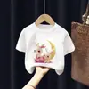 Estilo Novo de Verão Roupas Infantis de Manga Meia Manga Tops Infantis 2026 Tamanhos Médio e Grande Meninas Bebês Camisetas de Manga Curta Camisetas 100% Algodão