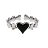 Ins retro anel de amor de duas peças para homens e mulheres casal preto em forma de coração aberto anel ajustável anel de casamento