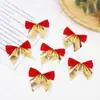 Decoraciones Navideñas Más Vendidas 5.5cm Mini Lazos de Tela Dorados Plateados Rojos Decoraciones para Árbol de Navidad Empaque de 12 Piezas