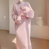 Vestido de estilo suave Outono e Inverno Feminino Comprimento Médio Temperamento Acima do Joelho Senhoras Desgaste Malha Solta Camisola Saia Longa