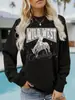Moda Europea y Americana Sudadera Básica de Manga Larga con Estampado Retro de Mezclilla para Mujer Lista para Primavera y Otoño Diseño de Sudadera con Cuello Redondo