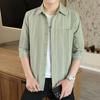 Camisa de Manga Siete Puntos para Hombre Verano Casual Camisa Rayada 2023 Nueva Manga Media Ropa Delgada Camisa Guapa