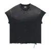 Etai Marca de Moda Masculina Camiseta com Mangas Soltas Pintada com Spray e Manchas de Tinta Masculina Modelagem Solta Estilo de Rua Desgastada Algodão Puro Manga Curta