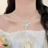 [Azul Marino] Nuevo Collar de Perlas con Diseño de Estrella de Mar de Nicho, Estilo Vacaciones en la Costa, Collar Único y de Moda