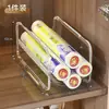 Suporte de armazenamento para rolo de papel de pano descartável, organizador de filme plástico, empilhável e em camadas para armários de cozinha e armários profundos