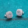 Pendientes de botón cuadrados con moissanita microincrustada de Plata de Ley 925 Estilo Coreano Pendientes Elegantes Joyería Transfronteriza Otoño e Invierno Incrustación