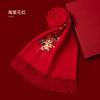 Cachecol vermelho bordado com flor de begônia 100% lã, cachecol vermelho feminino para comemoração de ano novo, cachecol vermelho para idosos, casaco combinando diariamente