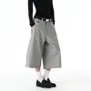 Shorts de Traje Grises Estilo Retro Old Money para Hombres y Mujeres, Pantalones Cropped Rayados Casuales Sueltos Vintage, Pantalones de Pierna Ancha Curvos