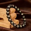 Pulseira de Obsidiana Natural Feminina Cristal Prata Obsidiana Casal Seis Palavras Provérbios Boa Sorte Transferência Contas Pulseira Masculina Contas de Buda