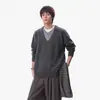 Tricô Americano Pesado Falso Duas Peças Gola V para Homens no Outono e Inverno Novo Estilo Preguiçoso Solto Pulôver com Tricô