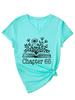 Amazon Ebay Site Independente Elegante Confortável Feminino Gola V Manga Curta Capítulo 65 Floral Livro Camiseta Camada Base Comércio Exterior