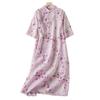 En Stock Foto Real Estilo Chino Ligero Estilo Nacional Lino Cuello Alto Vestido Cheongsam Mejorado para Mujer con Diseño Retro de Cuello Diagonal Vestido