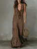 Ropa de Mujer 2026 Amazon Transfronterizo Europeo y Americano Primavera/Verano Nuevo Vestido de Color Sólido sin Mangas de Algodón Lino con Cuello en V Acampanado