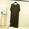 Vestido de Modal de Verano con Cuello en V para Mujer, Delgado, Tallas Grandes, Holgado, Manga Corta, Vestido de Corte A, Se Puede Usar Afuera, Vestido Largo para Dormir en Casa