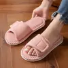 Nuevo Estilo Productos de Importación Directa Tela de Velcro Rayada Pantuflas de Algodón Invierno Antideslizantes Suela Suave Pareja Hogar Pantuflas de Interior