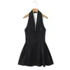 Vestido Sexy de Estilo Europeo y Americano, Cuello en V Profundo, Terciopelo de Alta Gama con Lunares, Fruncido, Espalda Descubierta, Vestido Corto Estilizador de Cintura para Chica Popular
