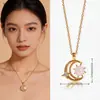 Collar con colgante de estrella y luna cruzadas, diseño simple, microincrustado, versátil, accesorios para mujer, joyería de comercio exterior de verano