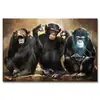Pintura de Lienzo de Animales Abstractos Mono Tres Orangutanes Divertidos Arte Pintura al Óleo Pintura de Pared Pintura Decorativa para el Hogar Núcleo