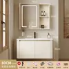 Gabinete de Baño Espacial Engrosado Combinación Crema Lavabo de Esquinas Redondas Tocador de Inodoro Lavabo Cerámico Integrado Simple