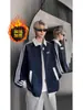 Cárdigan de Patchwork a Rayas Sudadera de Forro Polar, Chaqueta Estilo Universitario Americano para Primavera y Otoño Cuello Alto, Chaqueta de Béisbol Genial de Gama Alta