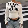 Retro Americano 2025 Otoño Nuevo Sudadera con Hombro Descubierto Estampado de Letras Diseño para Mujer Camiseta de Manga Larga Ajustada y Elegante