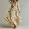 2026 Moda Feminina Transfronteiriça da Amazon Europeia e Americana Retrô Francês Vestido Longo Elegante Chiffon Renda Manga Longa Vestido