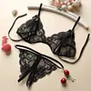 Conjunto de Lencería Sexy para Mujer, Entrepierna Abierta, Tres Piezas, Encaje Sexy, Transparente, Panties de Entrepierna Abierta, Sujetador, Tirantes, Espalda Descubierta, Tentación