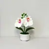 Flor Artificial Fresca Estilo Nuevo Orquídea Phalaenopsis Planta en Maceta con 2 Flores en una Maceta de Tres Patas para Decoración de Jardín y Repisa de Ventana, Bonsái de Flor Artificial para el Hogar