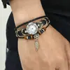 Pulsera Retro Bohemio de Cuero de Vaca para Mujer, Pulsera de Reloj con Colgante de Pluma Tejida Estilo Étnico, Joyería para Parejas