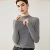 Suéter de cachemira pura para mujer de otoño e invierno, con cuello semi alto, tejido de canalé, corte ajustado y efecto adelgazante, perfecto como capa base