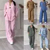 Verano 2026 Nuevo Conjunto de Dos Piezas para Mujer Transfronterizo Amazon Conjunto de Camisa de Algodón Lino Pantalones Sueltos de Cintura Alta