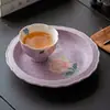 Bandeja para Bule de Chá Cerâmica com Peônias Pintadas à Mão, Tigela com Tampa, Suporte para Bule de Chá, Plataforma para Preparo a Seco, Bandeja de Chá, Conjunto Doméstico de Chá Kung Fu, Prato de Sobremesa