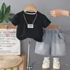 Conjunto de Camisetas de Verano Nuevo Estilo Japonés para Niñas Moda Ropa de Color Sólido para Bebés y Niñas Pequeñas Conjunto de Dos Piezas