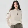 Nuevo Suéter de Punto de Cachemir con Capucha Estilo Perezoso Otoño/Invierno 2026 para Mujer, Suéter Casual de Media Botonadura Raglán Engrosado