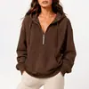 Roupas femininas transfronteiriças europeias e americanas 2026, moletom liso para compras do dia a dia, moletom com capuz e zíper parcial de manga longa estilo casual