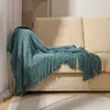 Manta Tejida Nórdica con Borlas para Oficina, Siesta, Aire Acondicionado, Cubierta de Sofá, Chal, Manta Pequeña, Cubre Cama