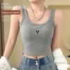 Colete de gola redonda popular ao vivo simples casual desgaste interno e externo com almofada no peito fixa camisa de assentamento de uma peça