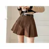 Pantalones Cortos de Pana Otoño e Invierno para Mujer 2026 Nuevos de Cintura Alta para Bajitas con Pliegues Ropa Exterior de Corte A Pierna Ancha Casual