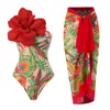 Traje de baño de una pieza para mujer, nuevo estilo europeo y americano 2025, corte ajustado, floral, conjunto de traje de baño de nicho transfronterizo con falda larga de gasa
