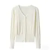 Suéter de punto estilo coreano, corte relajado, cuello en V, cárdigan de manga larga para mujer, colección de principios de primavera, adelgazante, de cintura alta, corto y ajustado, top de capa base